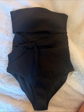 aerie Black Strapless One-Piece Swimsuit with Waist Tie